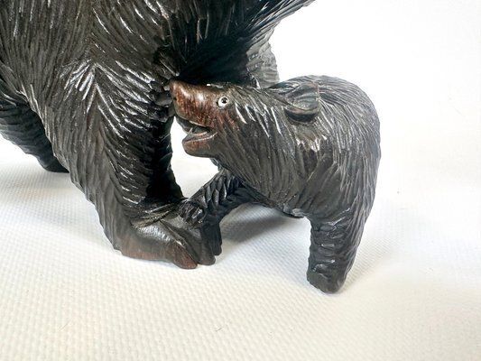 photo vinterior Japanes Bear With Cub Wooden Carved Ainu Figurine, 1900s