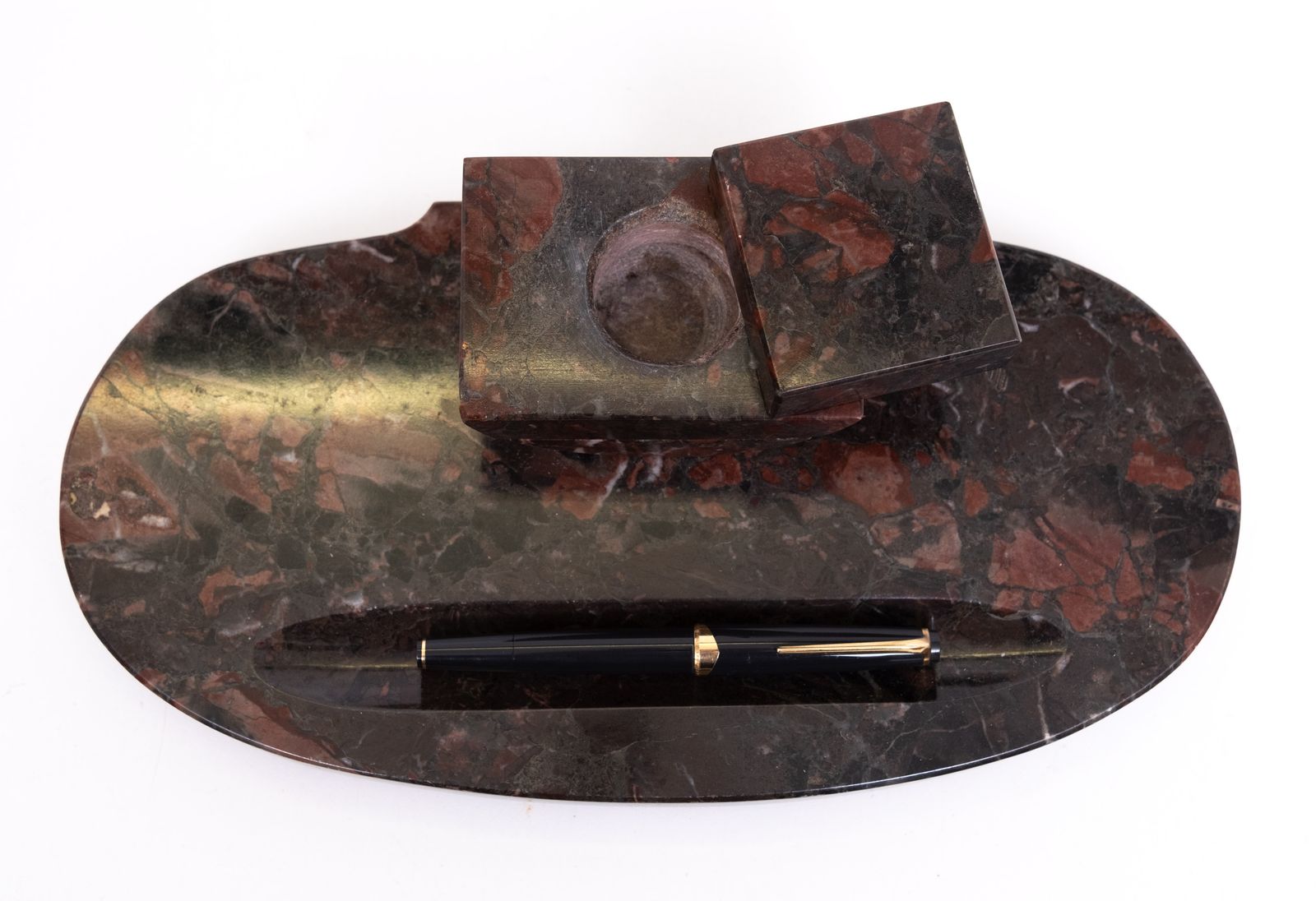5 Piece Art Deco Griotte Marble Desk Set 1930s photo for sale