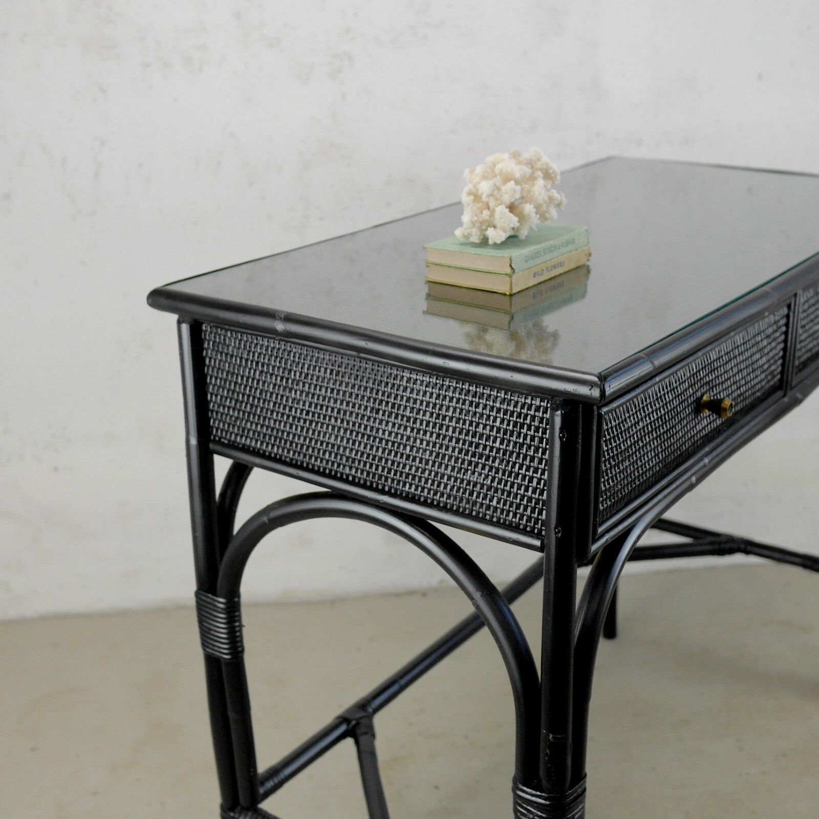Furniture Vintage Mid Century Bamboo Rattan Console Drawers Angraves Style #102843 photo