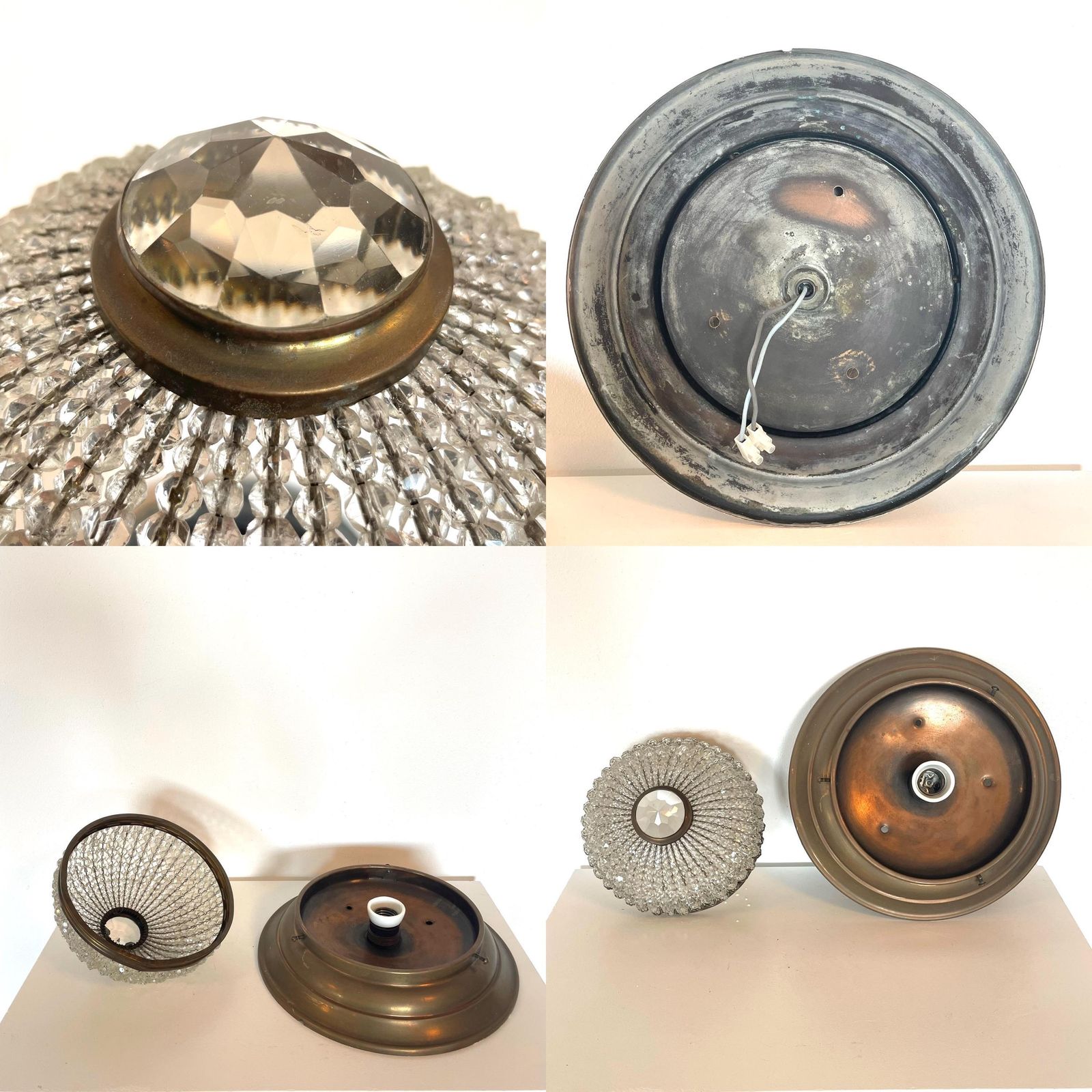 photo furniture Exclusive Antique Art Deco Crystal Cut Glass Bead And Patinated Brass Flush Mount Ceiling Or Wall Light In Elegant Design And Beautiful Glow
