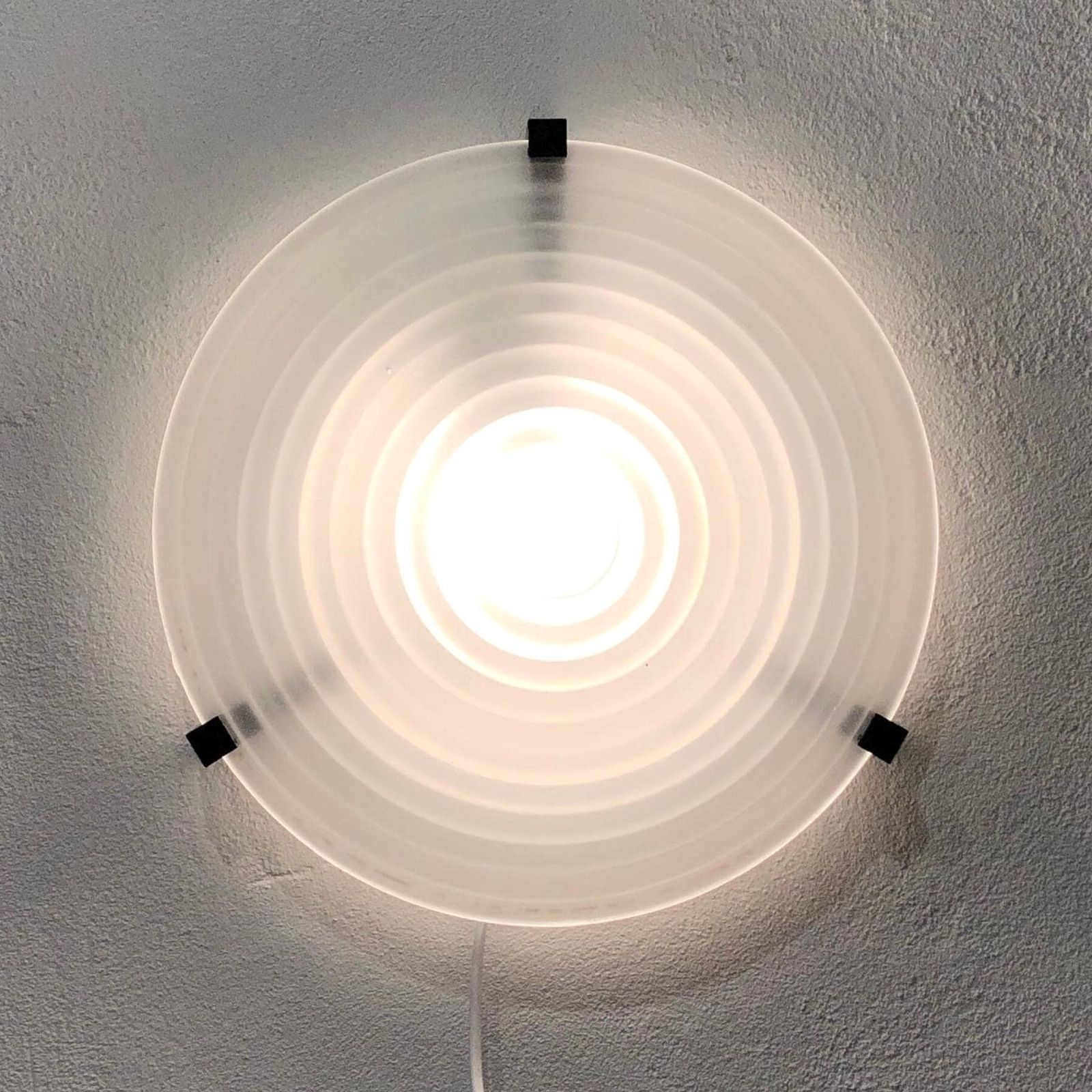 Danish Postmodern Vintage 1980s Wall Lamp In Frosted Glass With Grooves And Black Plastic Details   Design By Fleid Belysning