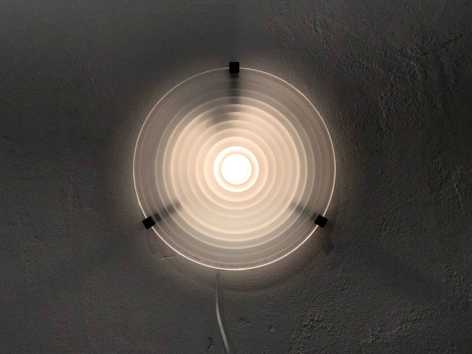Danish Postmodern Vintage 1980s Wall Lamp In Frosted Glass With Grooves And Black Plastic Details   Design By Fleid Belysning photo furniture