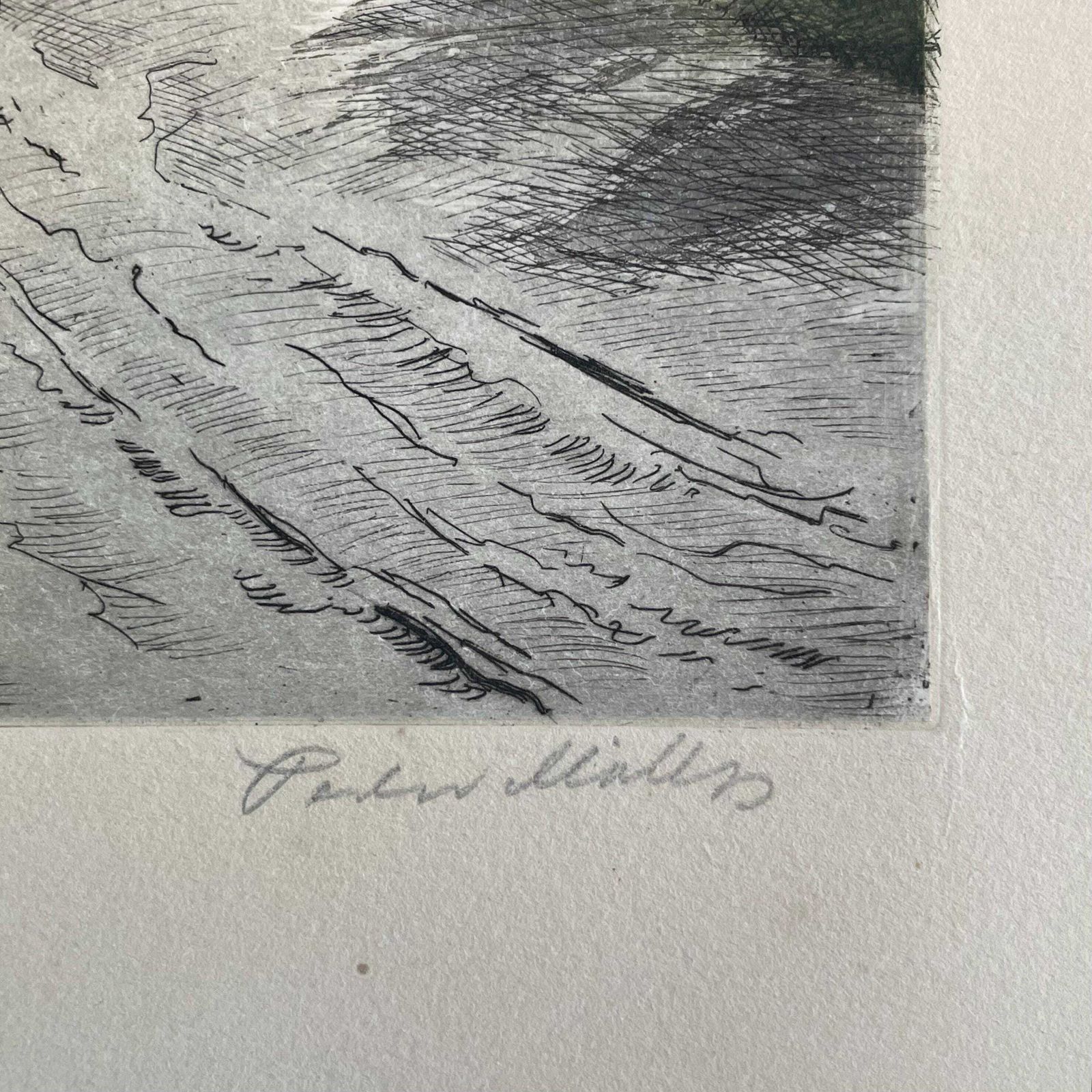 Early 20th Century Danish Handcoloured Etching From The 1930s By Peder Møller (1890 1961) With Motive Of Small Farm photo Art