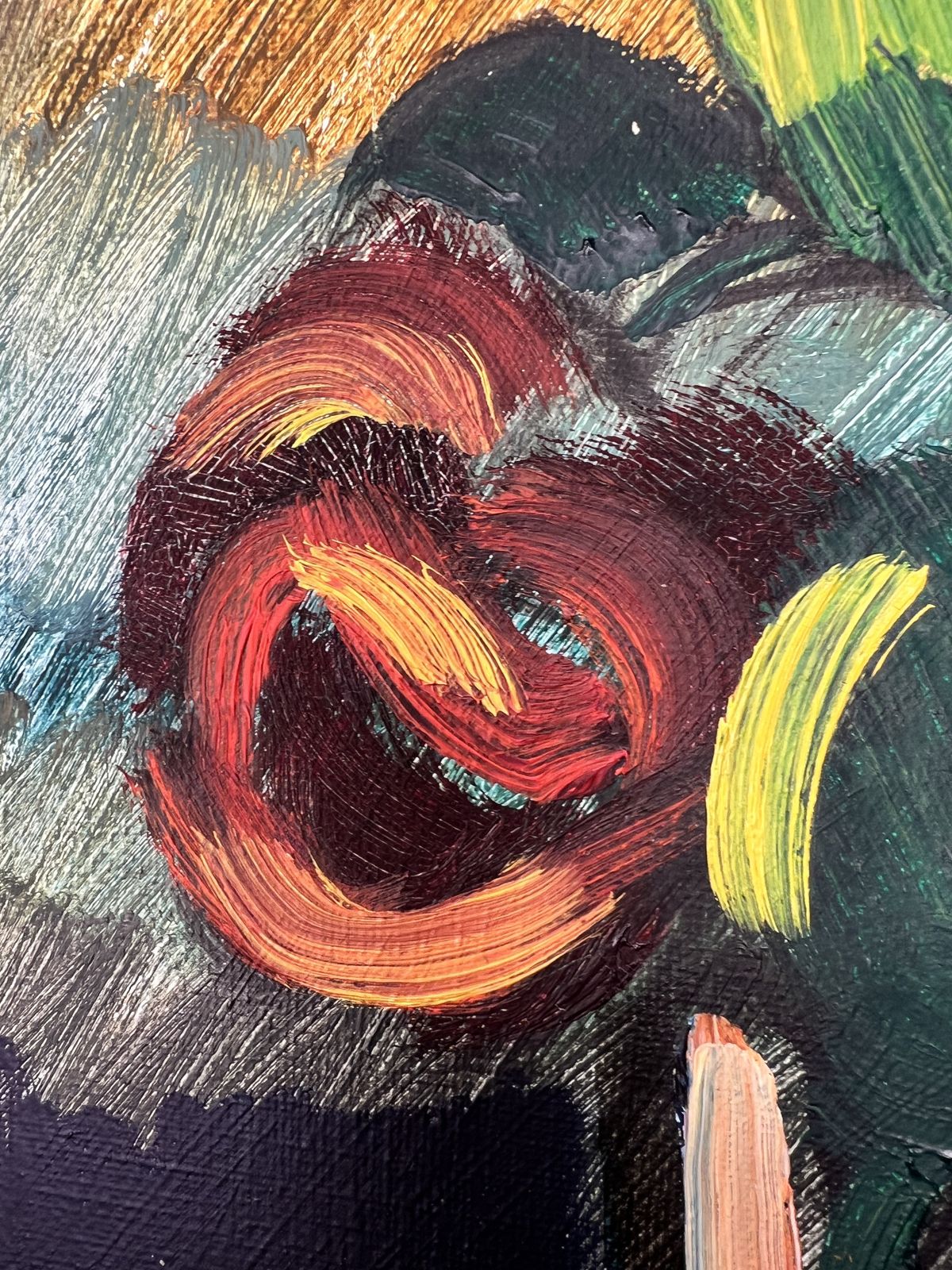Still Life With Potted Plant, Large Oil On Canvas Painting photo vinterior