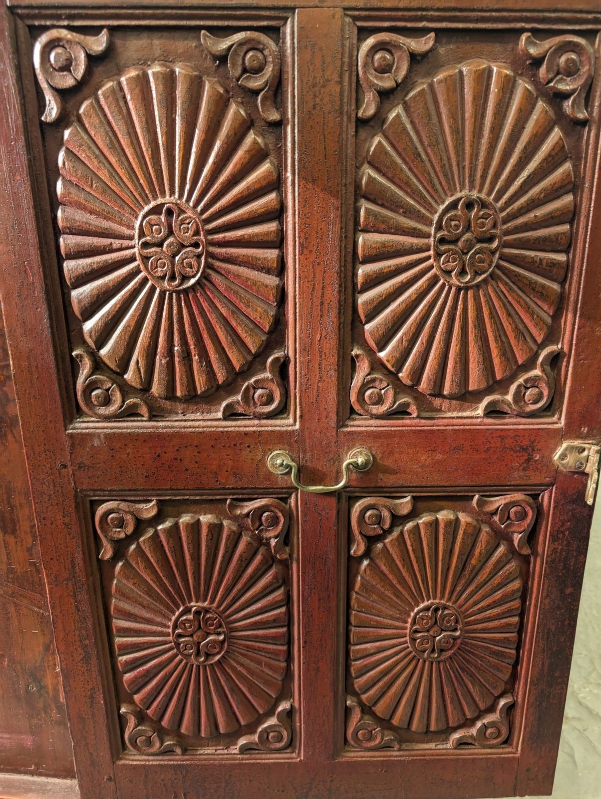 Furniture For Sale From North India Glazed Teak Almirah Cabinet With Sunburst Panels 19th Century photo for sale