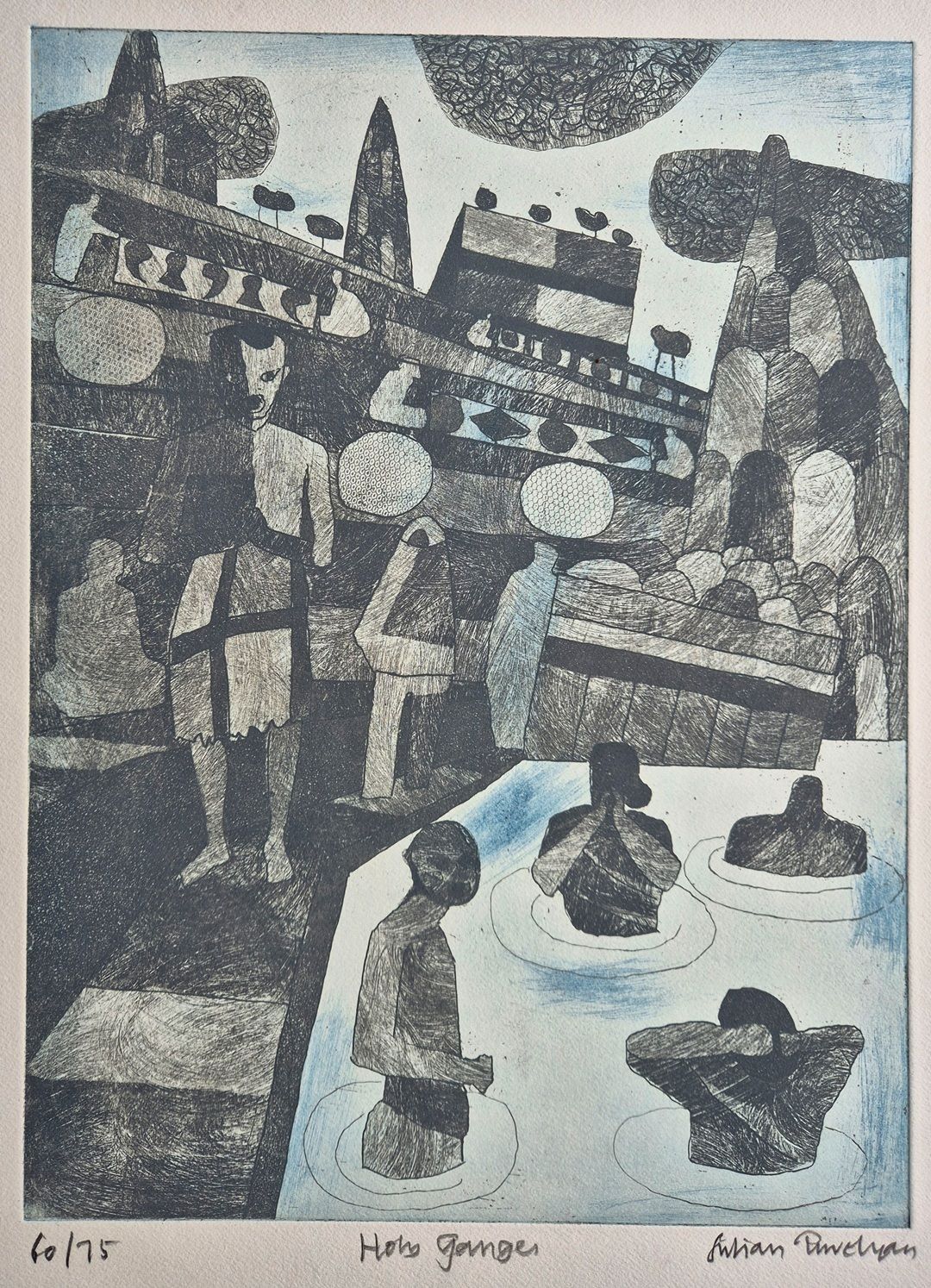 Julian Trevelyan – Holy Ganges 1968 (Original Framed Etching) Modern British Art