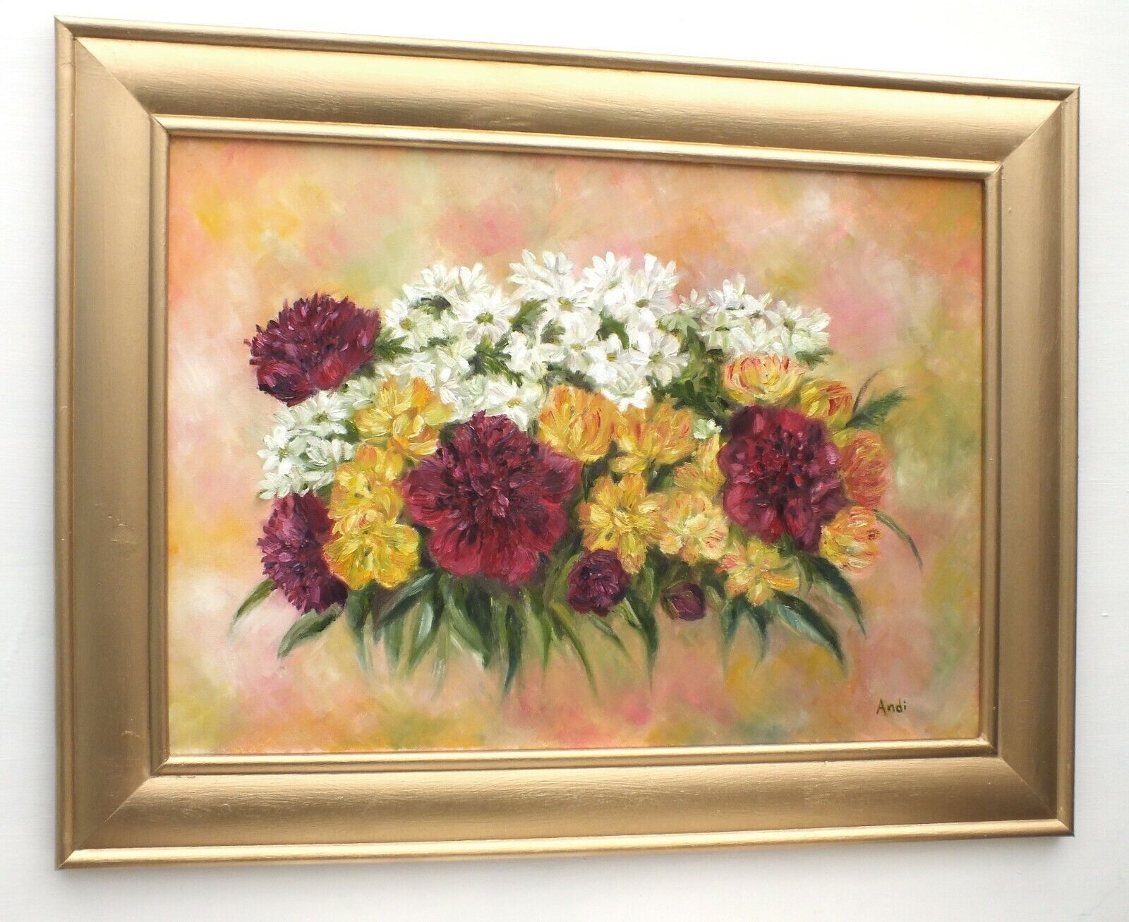 Peonies Tulips Floral Flowers Oil Painting Signed Framed Original Andi J Lucas photo Art