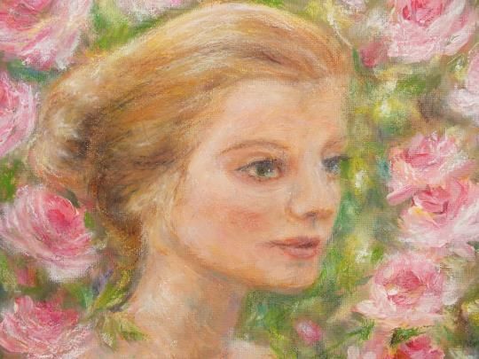 Girl Woman Portrait Original Oil Painting English Rose Framed Signed Andi Lucas photo Art