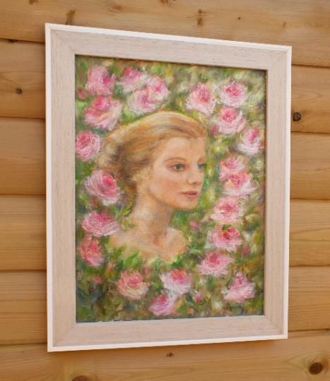Girl Woman Portrait Original Oil Painting English Rose Framed Signed Andi Lucas photo vintage