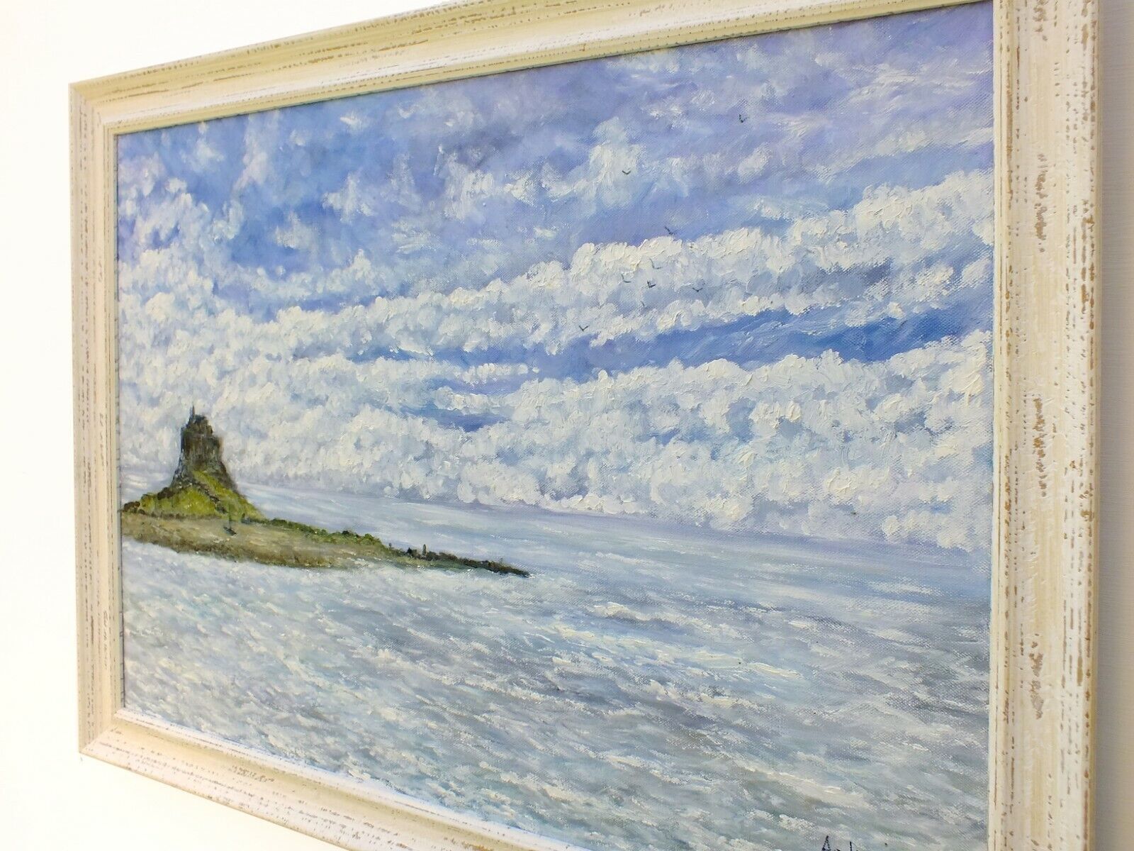 Holy Island Of Lindisfarne English Seascape Oil Painting Signed Framed Andi photo 364.0
