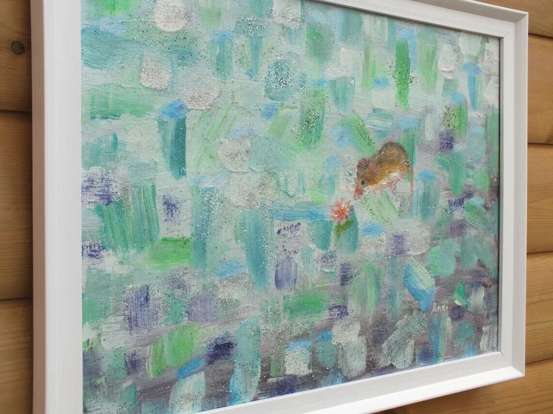 New Original Framed Painting Harvest Mouse In Abstract Maze Andi J Lucas photo 146.0
