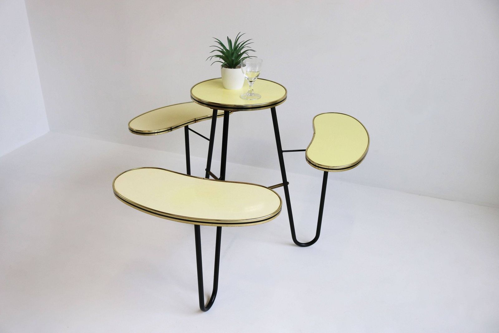 Zeldzame Minimalistische Vintage Plantenstandaard – 60s Design, Niervormig, Mid Century Modern