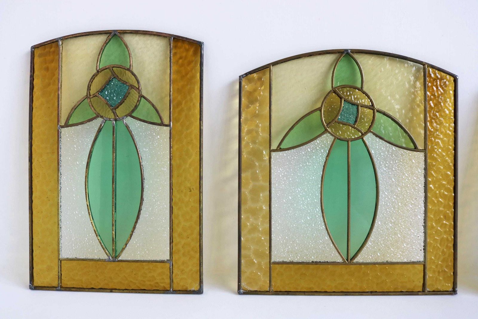 Set Van 5 Antieke Art Deco Glas In Lood Panelen Met Bloemmotief – Raampanelen Ca. Jaren 1920–1930 photo 1281.0