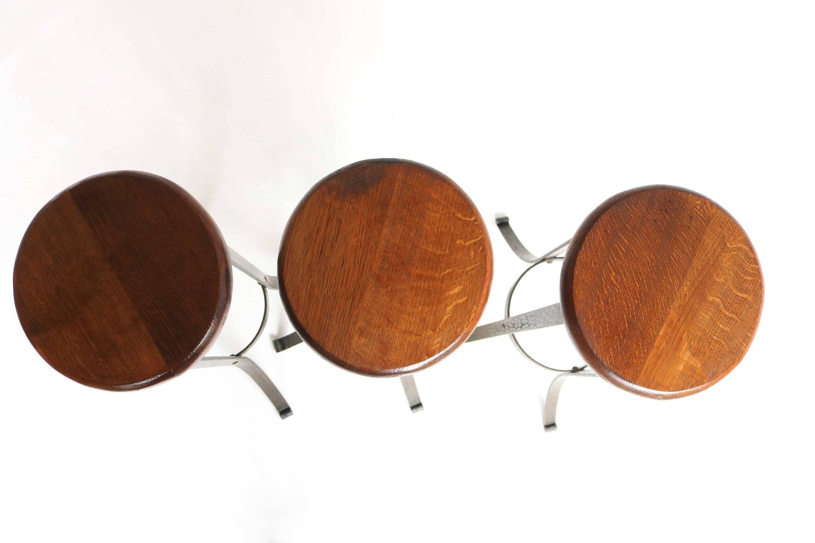 photo furniture Vintage Brutalist Bar Stools Set Of 3 Three Mid Century Oak Wrought Iron Man Cave Industrial Home Bar Furniture Rustic Height Stools 60s