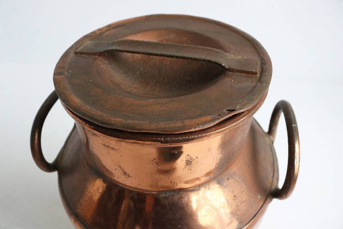 Authentic Antique Copper Plated Milk Jar Handles Umbrella Stand Holder 1880  1900s Country Style Can Farm Late 19th Century Milk Container photo for sale