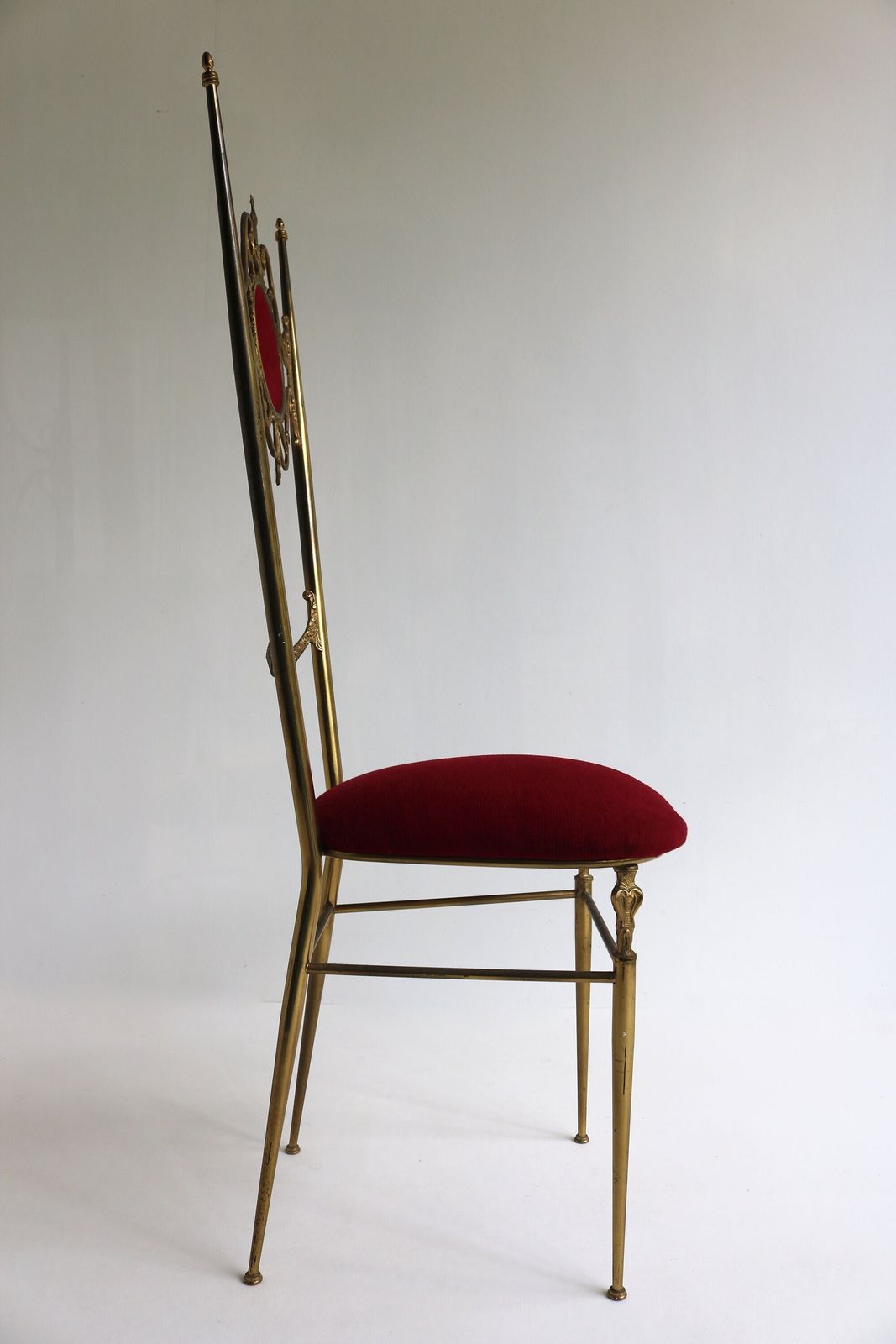 Brass Italian Mid Century Modern Side Chair By Chiavari, Dining Chair By Giuseppe Gaetano Descalzi Extra High Backed Hollywood Regency 1960s photo 643.0