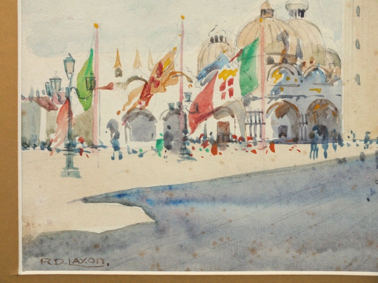 St Marks Basilica & Campanile Venice Watercolour Painting Signed Framed Original photo vintage