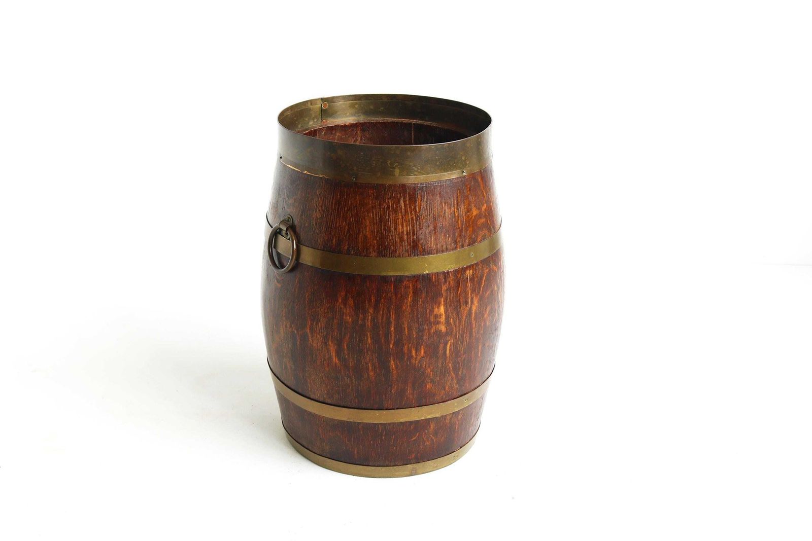 Antiek Art Deco Parapluhouder En Wandelstokstandaard Van Eiken En Koper, Gemerkt Exfa, 1920–1930