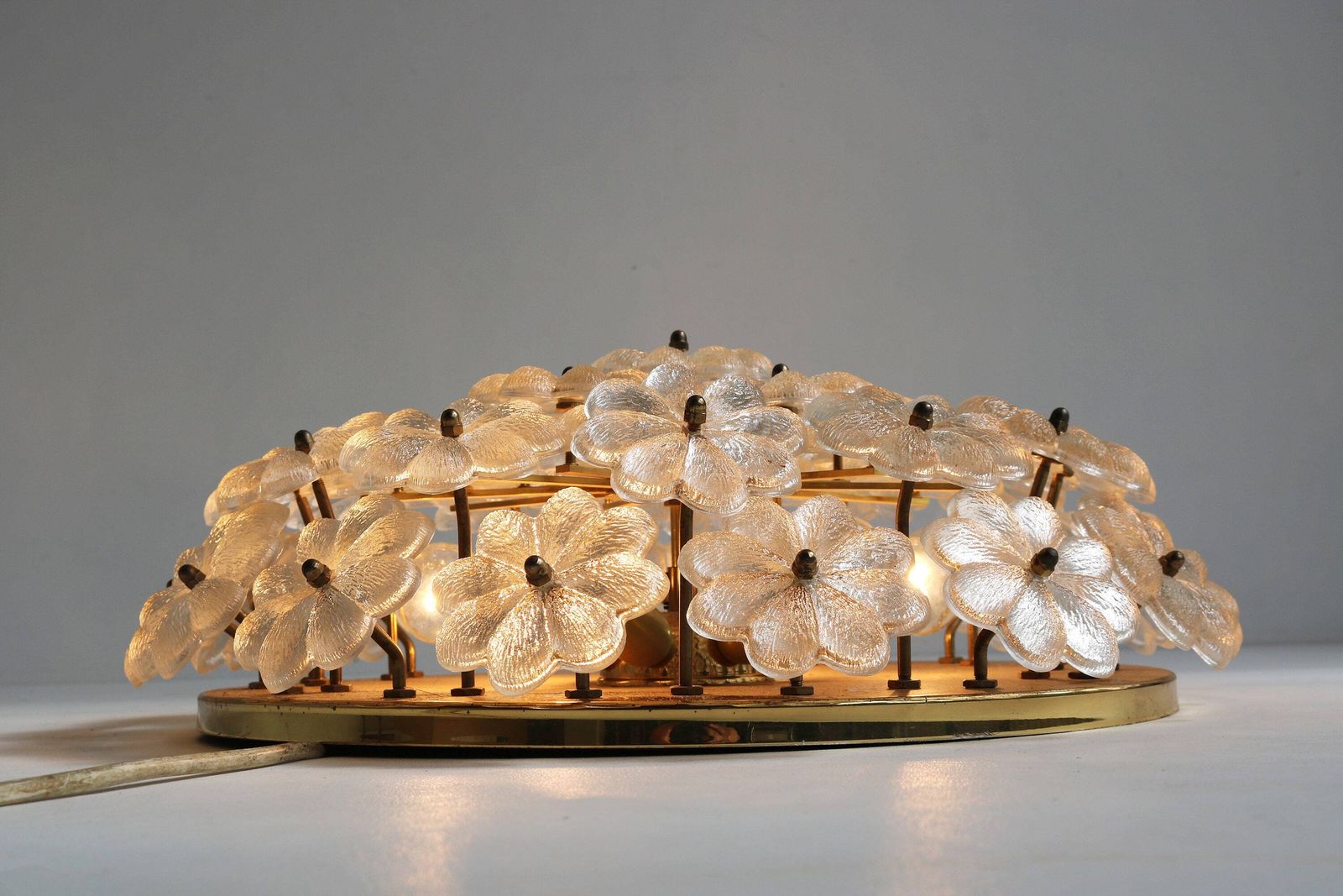 Xlarge Appr. 20" Diameter Mid Century Floral Murano Brass Crystal Glass Ceiling Light Ernst Palme Germany 1960 Flower Flush Mount Wall Light photo buy