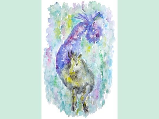 Capricorn Goat Fish Original Zodiac Watercolor Painting Star Sign Astrology Andi photo vinterior