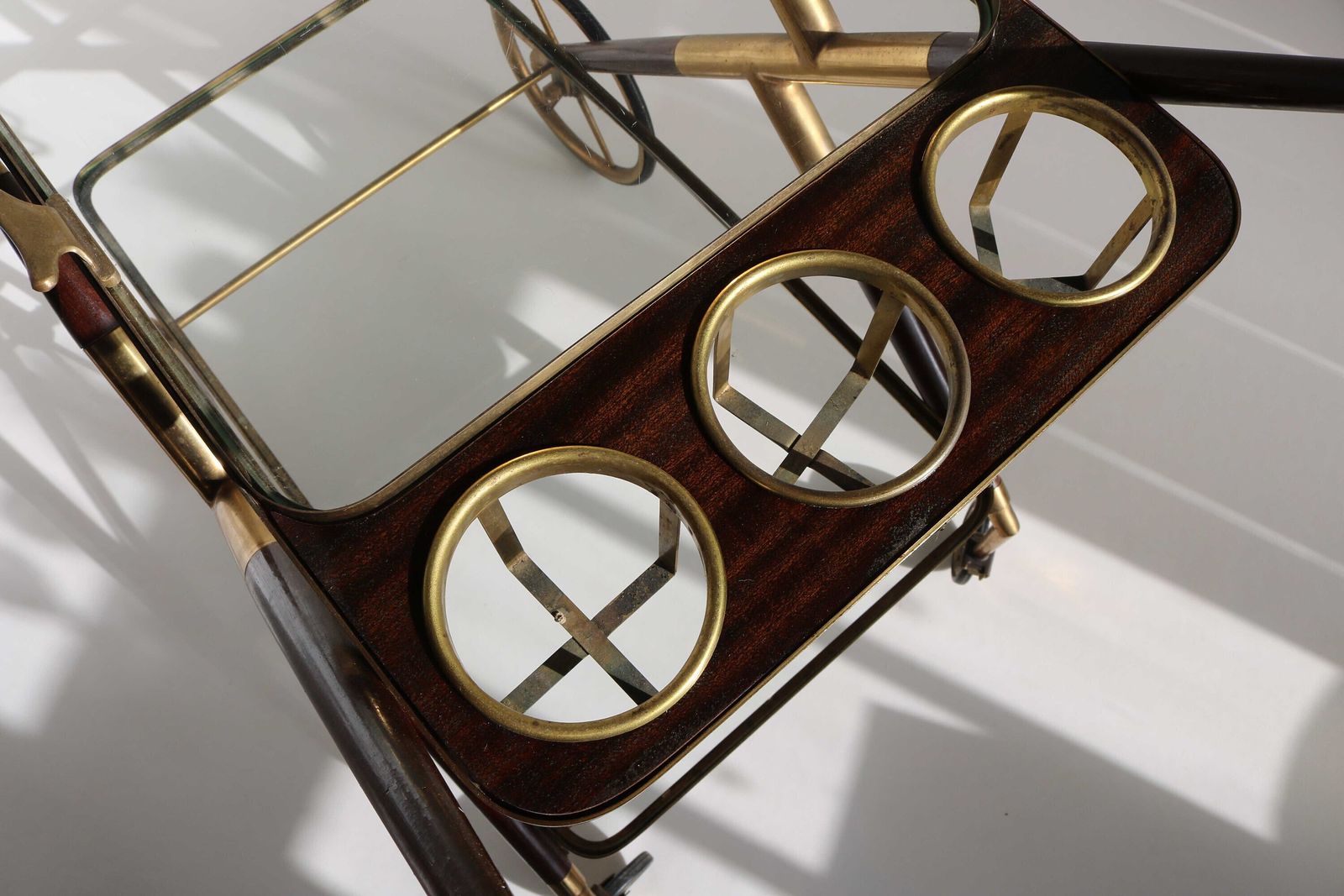 Mid Century Brass And Wood Italian Bar Cart Designed By Cesare Lacca 1957 Antique Side Table Serving Trolley Serving Tray Bottle Holder photo buy
