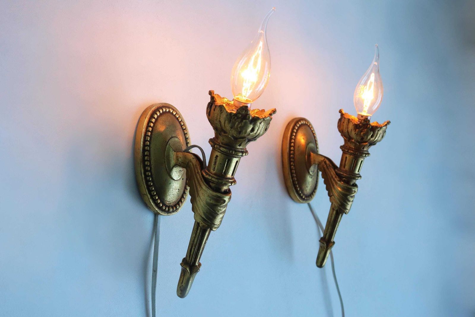 Paar Antieke Franse Empire Stijl Bronzen Wandfakkels, Set Van Twee Wandlampen, Ca. Jaren 1900 photo 831.0