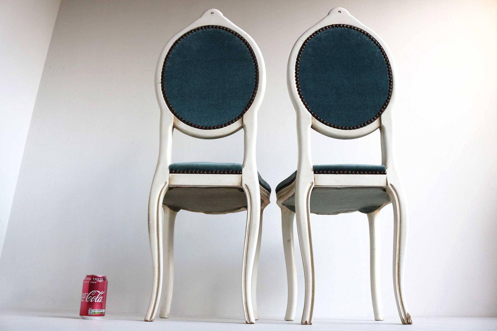 photo furniture Couple Louis XV Style Quilted Blue Fabric Ding Chairs Lovely Side Chairs Vanity Chairs Two Bedroom Chairs Hollywood Regency Italian 1960s