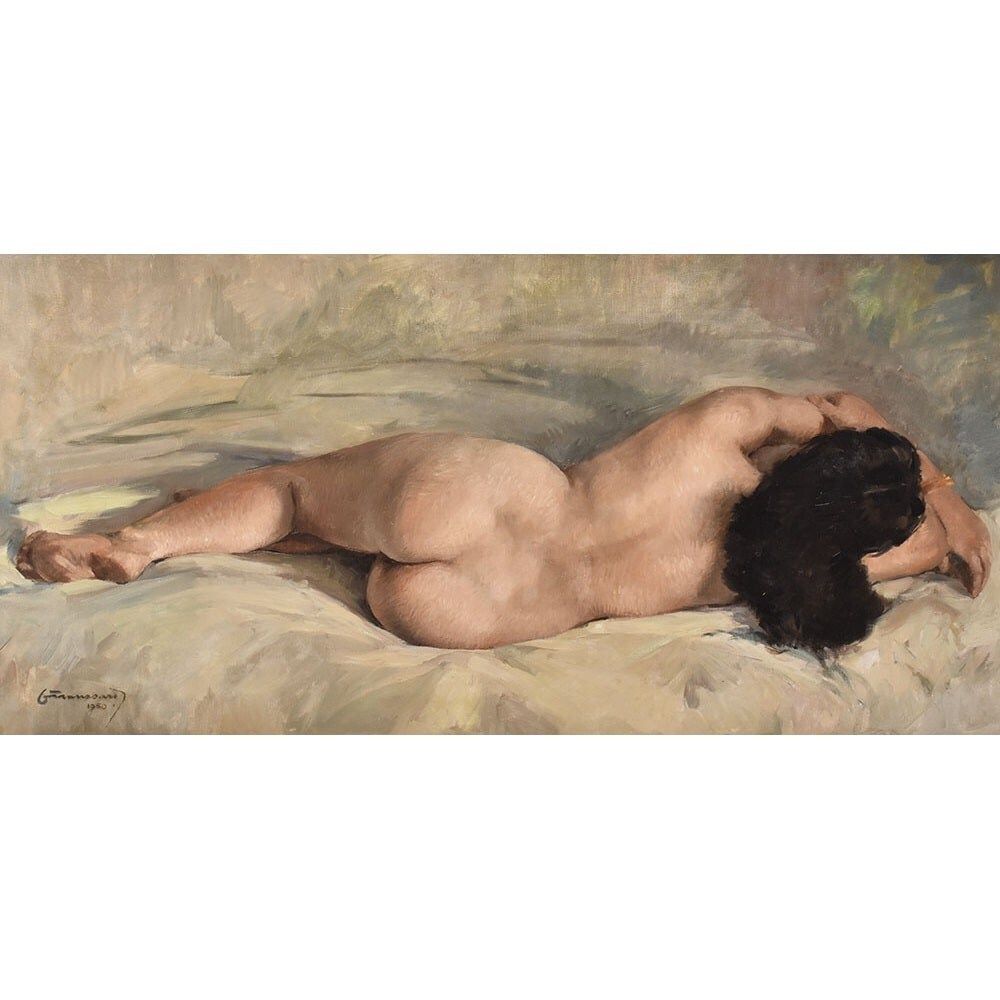 Nude Woman Painting, French Painter, Naked Woman Seen From Behind, 1950s, XX Century. (Qn651) photo for sale