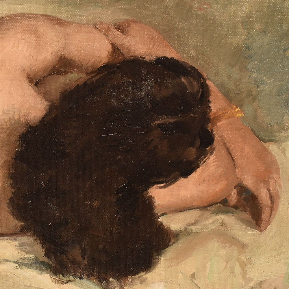 Nude Woman Painting, French Painter, Naked Woman Seen From Behind, 1950s, XX Century. (Qn651) photo vinterior