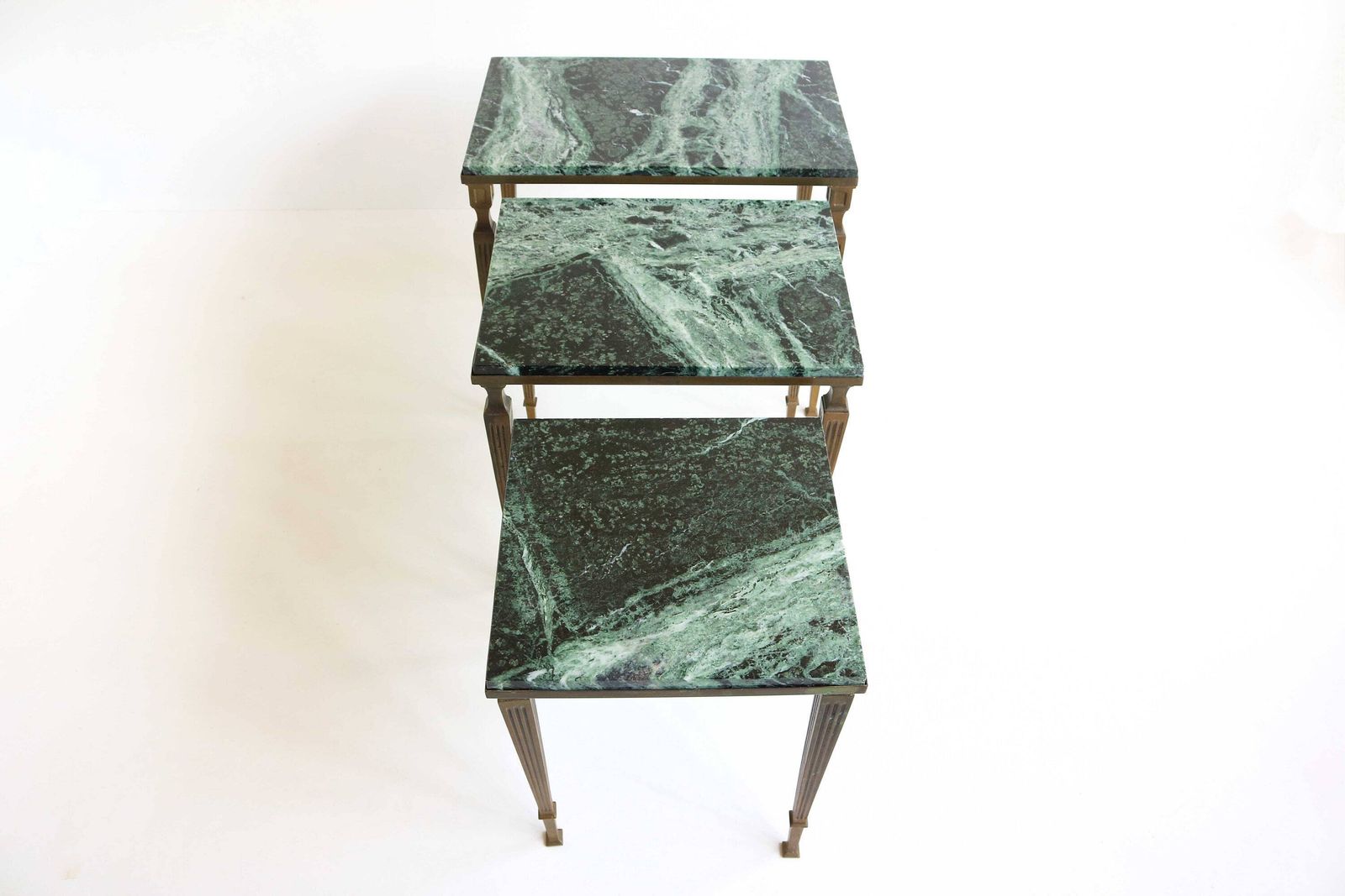 Regency Brass And Marble Nesting Side Tables, Style Maison Jansen Mid Century Nest Of Tables With Green Marble Tops France Louis XVI Empire photo furniture