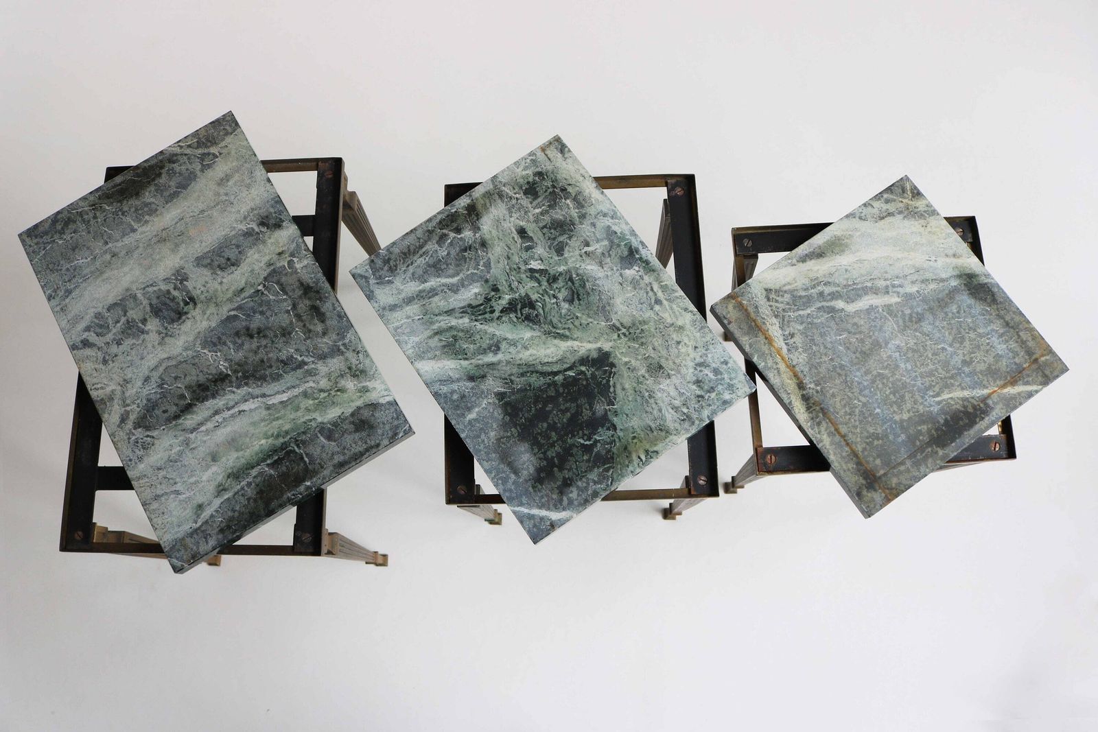 photo furniture Regency Brass And Marble Nesting Side Tables, Style Maison Jansen Mid Century Nest Of Tables With Green Marble Tops France Louis XVI Empire