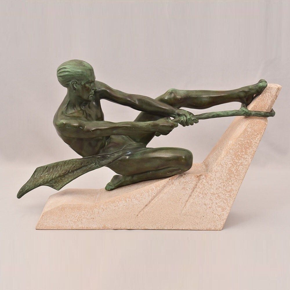 Antique Antimony Statues, Warrior, Signed Max Le Verrier, Art Déco. (Stan92)