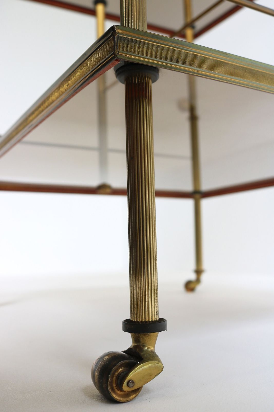 photo furniture Quality French Brass & Smoked Glass Drinks Trolley Hollywood Regency Serving Trolley Mid Century Tiered Side Table Jansen Bagues Style 1970