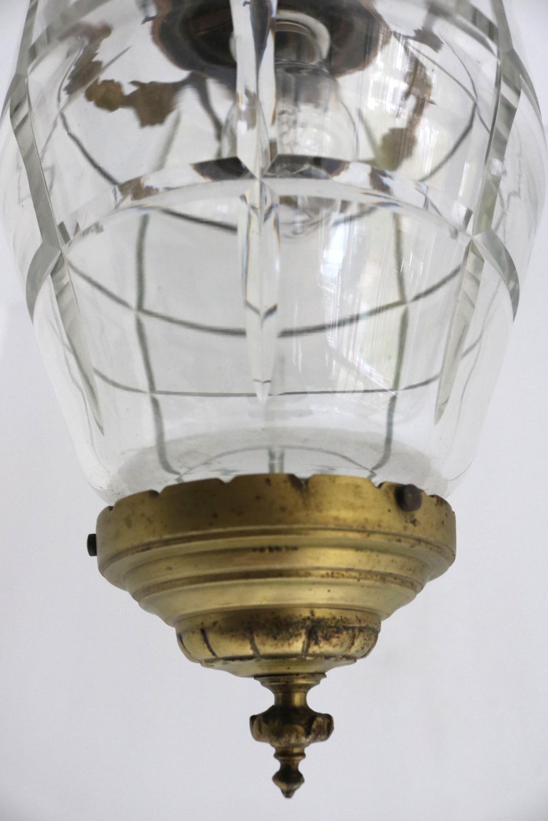Antique Art Deco French Hanging Lamp With Garlands , Gilded Brass And Etched Glass Ceiling Lamp Hallway Pendant Lamp Lantern, 1930s photo vintage