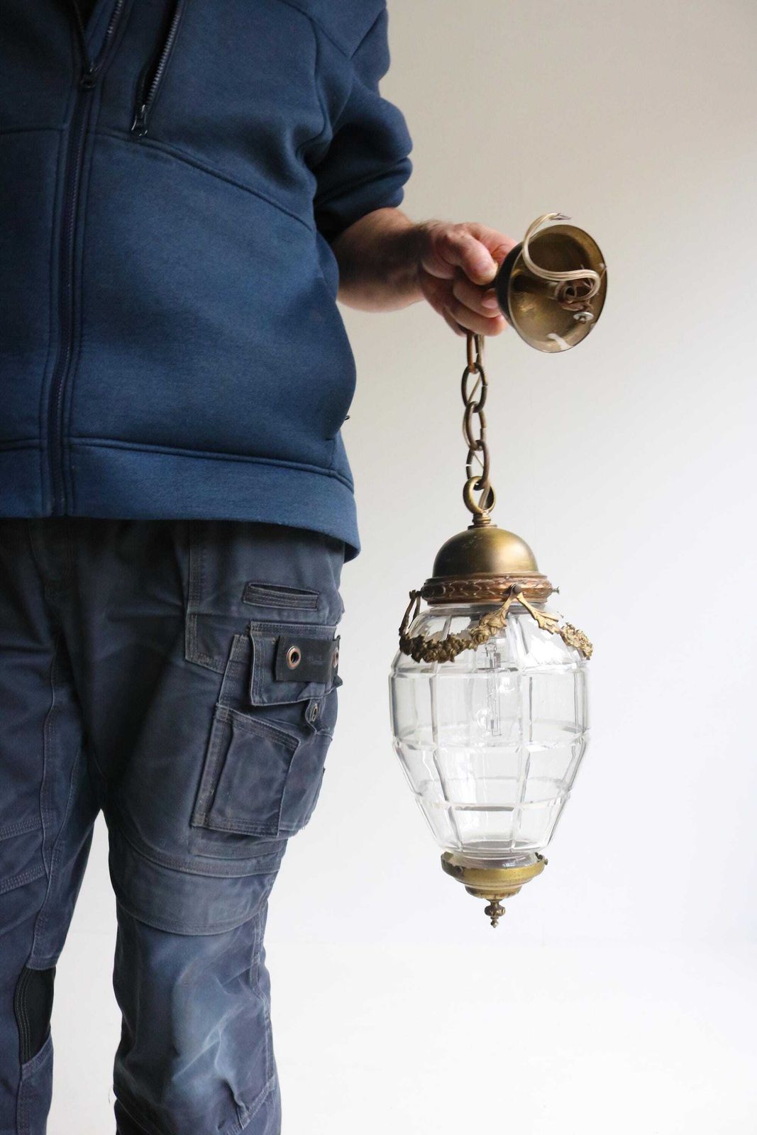 photo furniture Antique Art Deco French Hanging Lamp With Garlands , Gilded Brass And Etched Glass Ceiling Lamp Hallway Pendant Lamp Lantern, 1930s