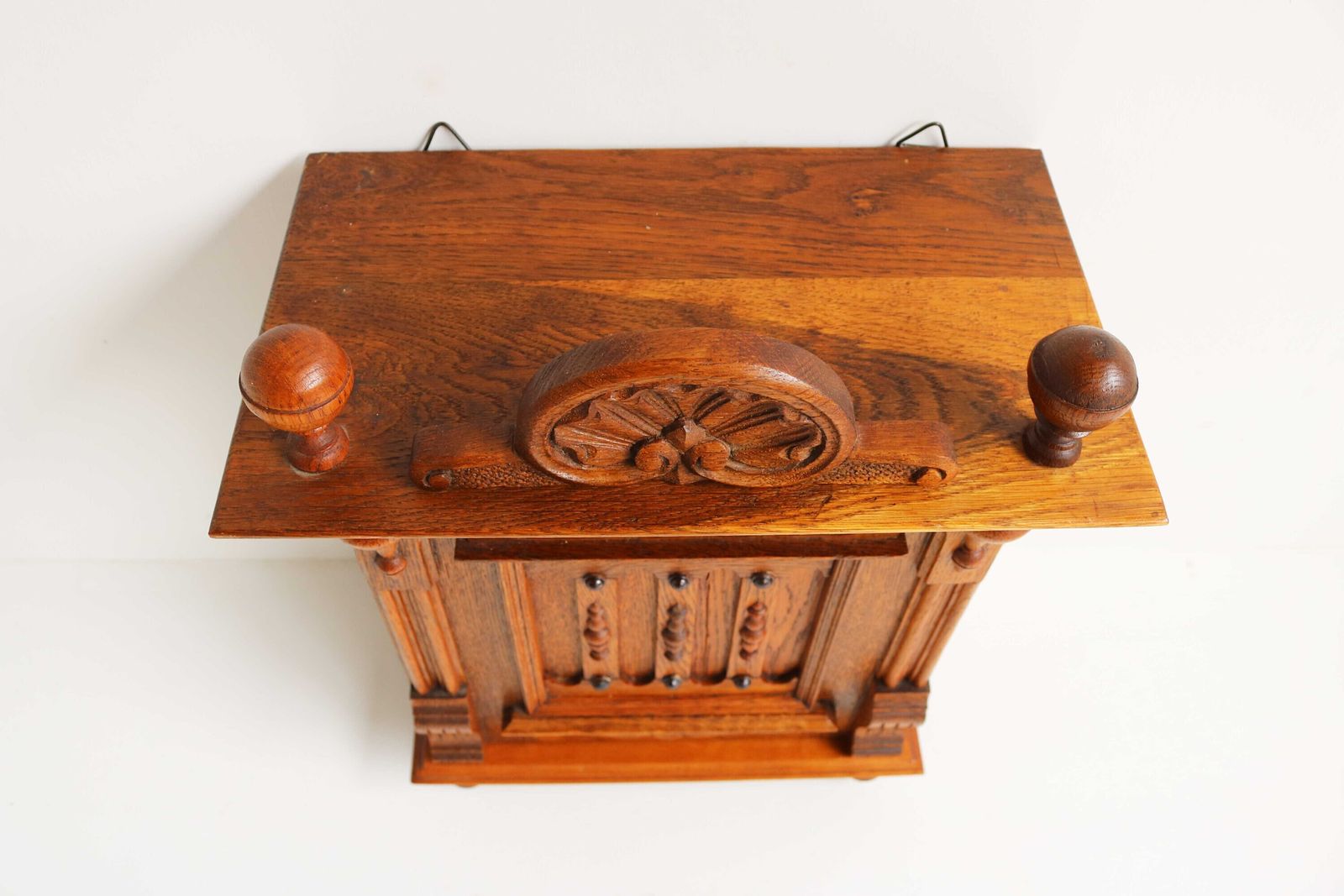 Antique German 19th Century Standing Or Hanging Small Cabinet Hand Carved Oak Neo Classical Small Wall Cabinet Lock And Key 1880s photo Furniture
