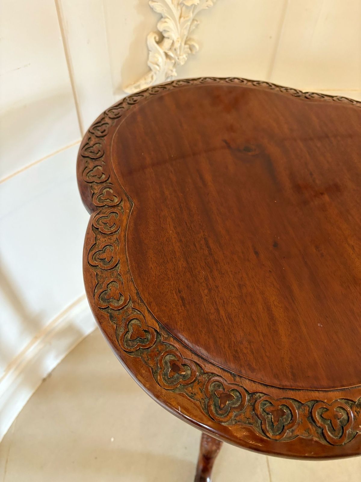 Furniture Antique Early 20th Century Carved Mahogany Side Table photo
