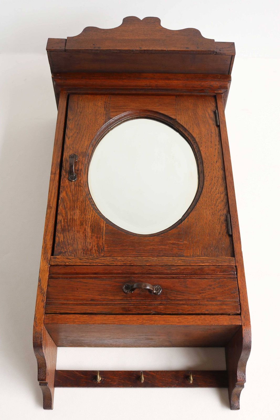 Oval Mirror , Vintage Wooden Medicine Bathroom Kitchen Cabinet Drawer Small Wall Cabinet Apothecary Key Cabinet Wood Antique Art Deco 1930 photo Furniture