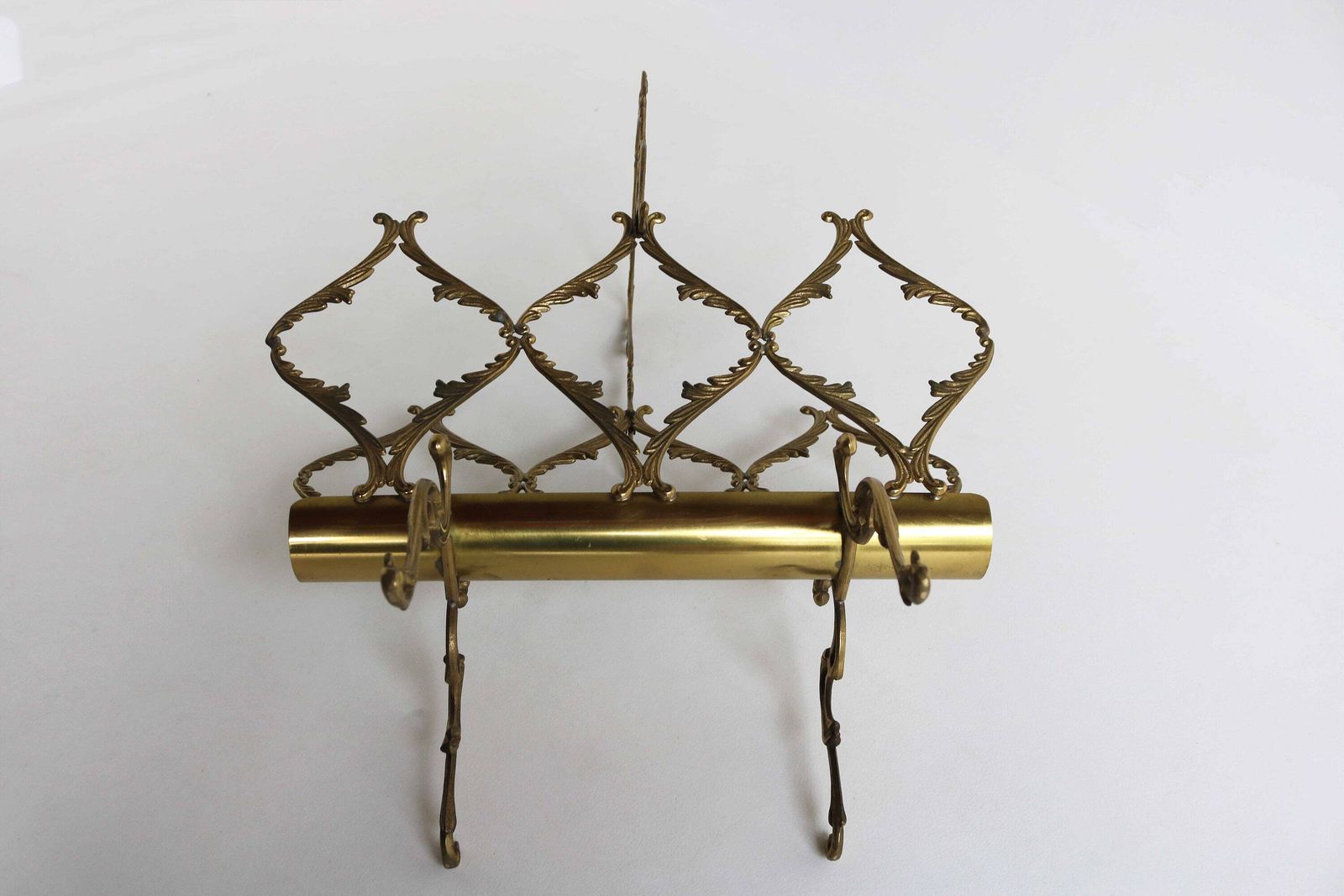 Vintage Ornate Brass Magazine Rack Italian Newspaper Rack Carrying Handle Mid Century Neoclassical Regency Style Magazine Stand Or Rack 1950 photo vintage