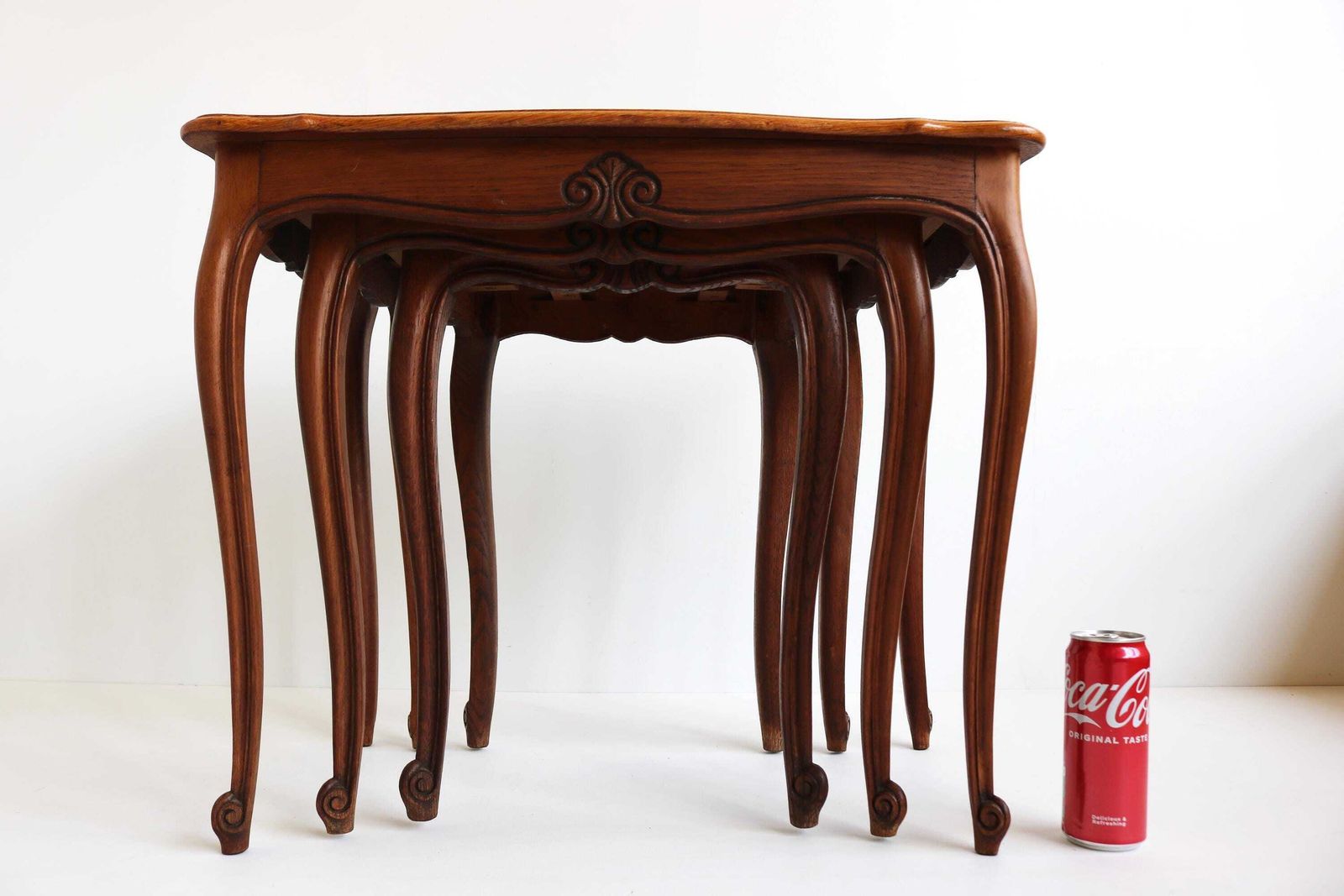 photo for sale Vintage French Nesting Tables – Louis XV Style Oak Set Of 3 Ca. 1960s