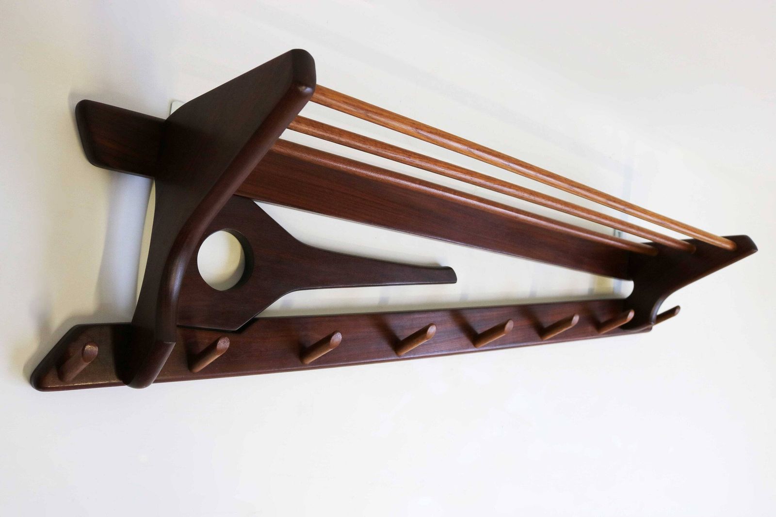 Midcentury Design Solid Teak Wardrobe Entryway Shelf Coatrack Hatrack Hall Rack Coathanger Coat Stand Dutch Design Electrimeufa 60s Retro photo 418.0