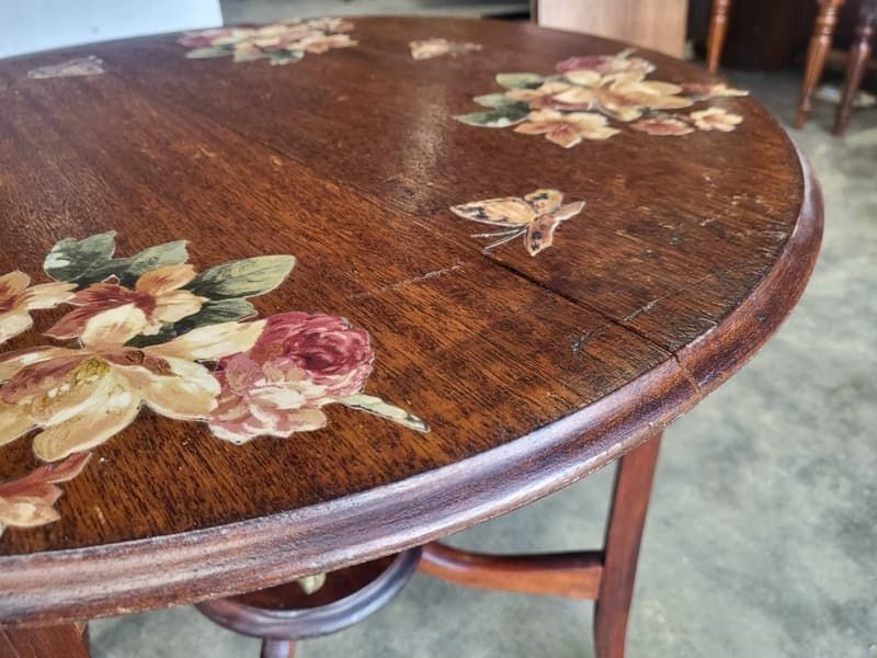 Vintage 20thc Round Oak 2 Tier Floral Side End Occasional Table photo buy