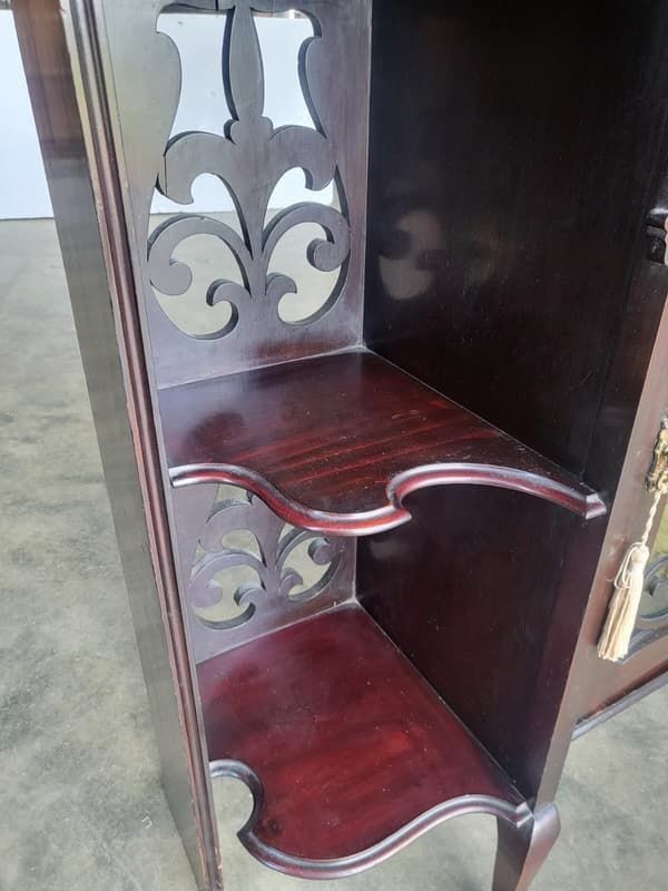 Antique Serpentine Glazed Chiffonier Sideboard Cabinet Velvet Shelves photo vinterior
