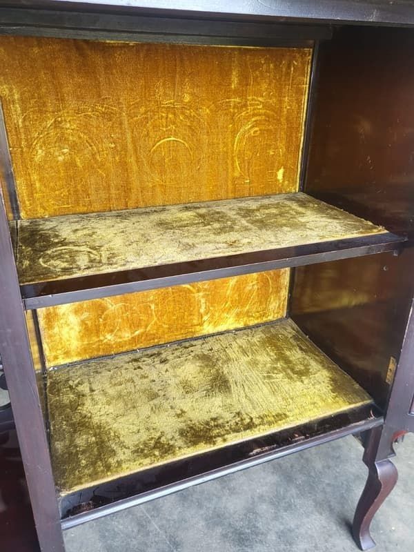 Antique Serpentine Glazed Chiffonier Sideboard Cabinet Velvet Shelves photo buy