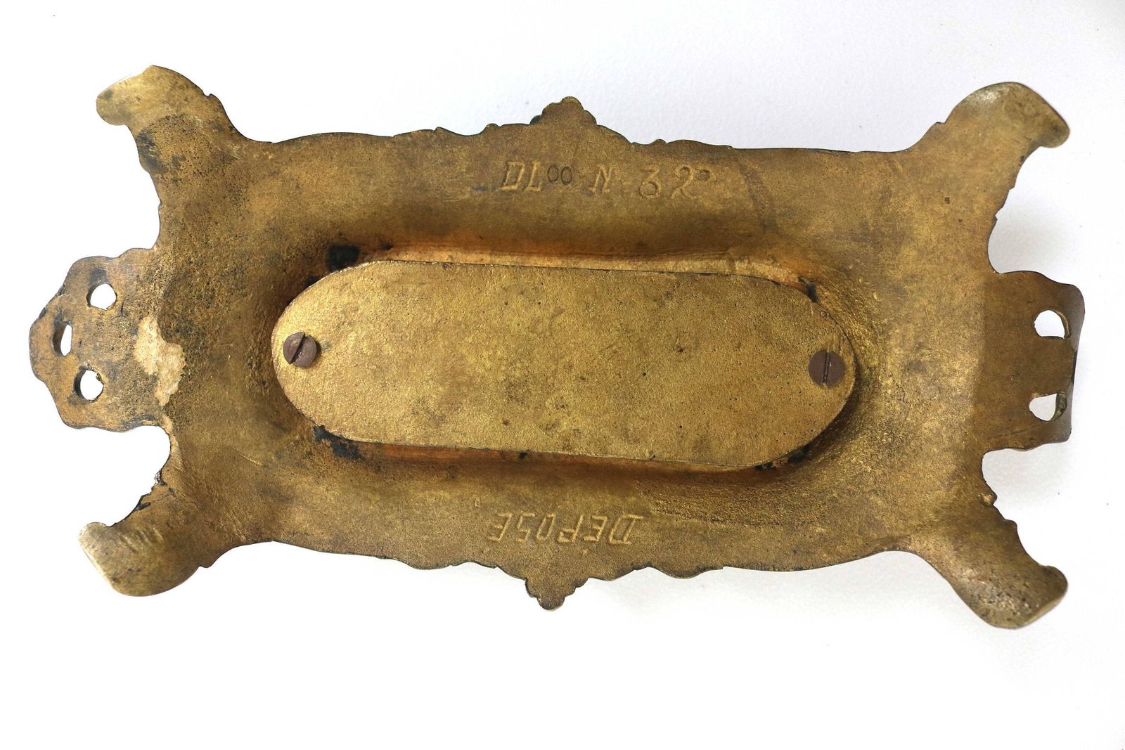 Antiek Frans Bronzen Postzegeldoos Met Bloemmotieven – Bureauaccessoire Met Vier Vakken, Ca. 1900–1920 photo vintage