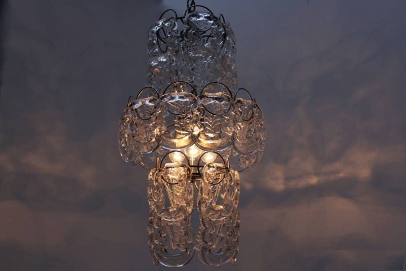 Mid Century Modern Glazen Hanglamp Van Murano Glas, Ontwerp Angelo Mangiarotti Voor Vistosi, Ca. Jaren 1960 photo for sale