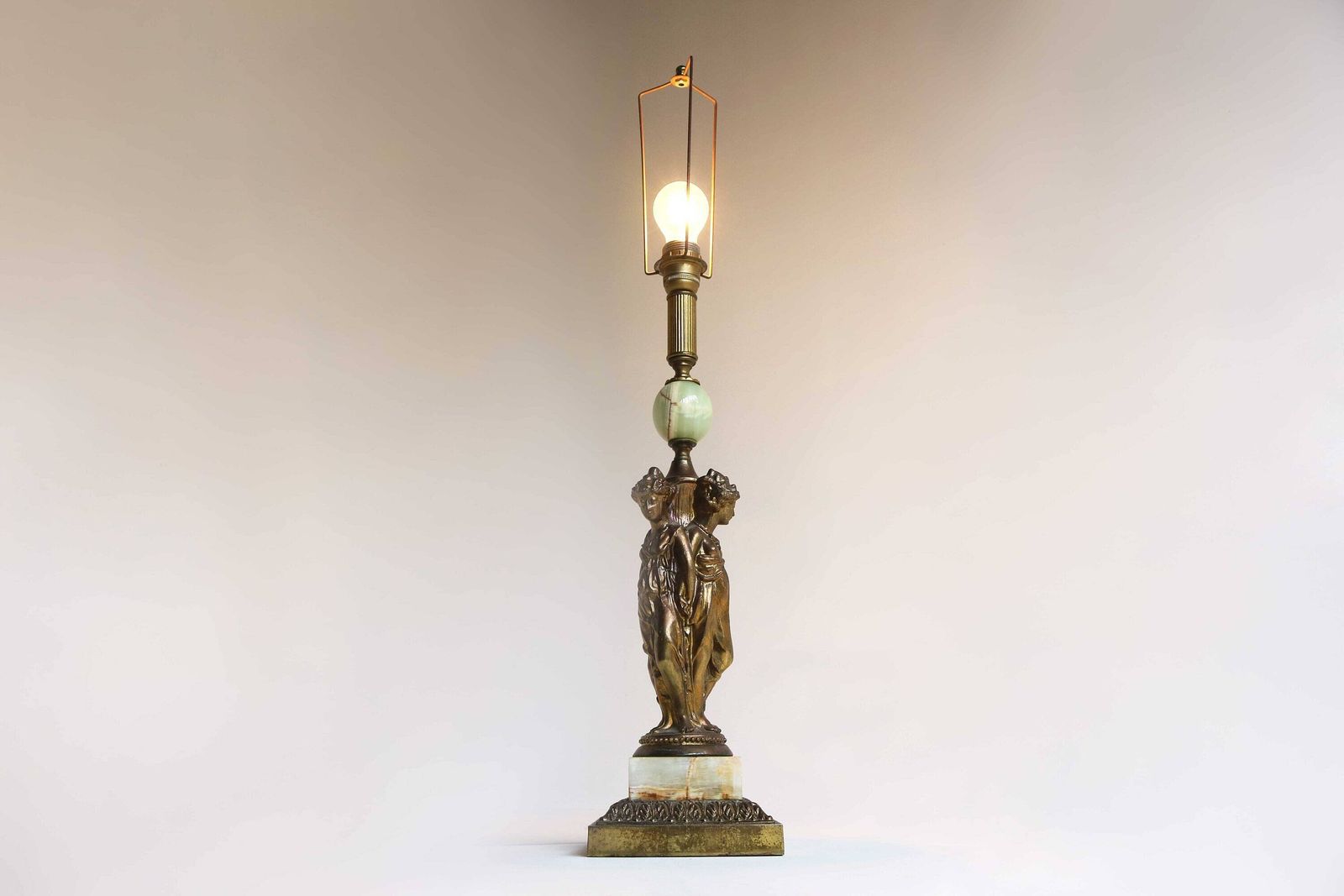 The Three Graces Mid Century Table Lamp Base 1970's Deknudt Belgium Hollywood Regency Brass Onyx Light Desk Lamp Godess Caryatids Cariatides