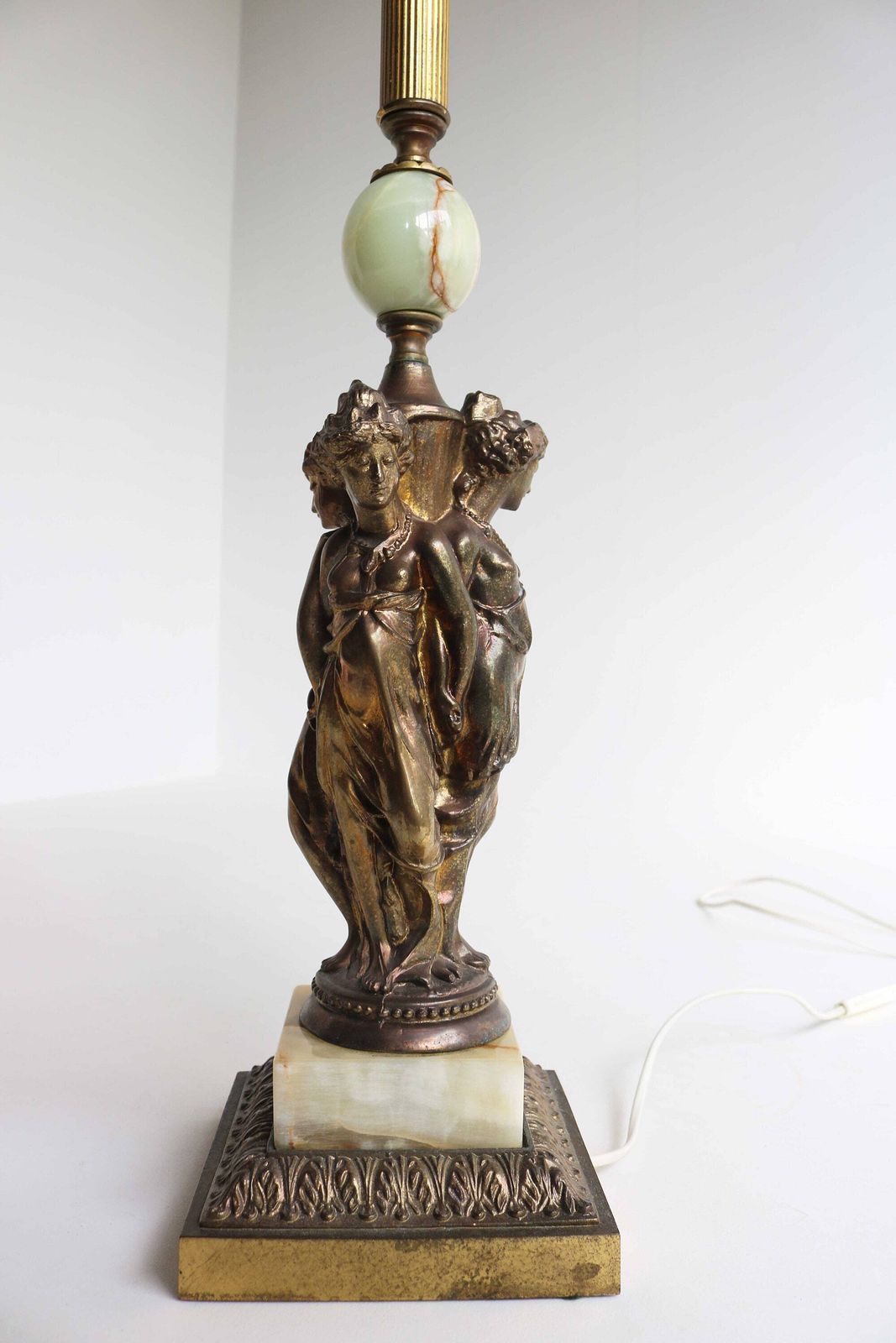 The Three Graces Mid Century Table Lamp Base 1970's Deknudt Belgium Hollywood Regency Brass Onyx Light Desk Lamp Godess Caryatids Cariatides photo buy