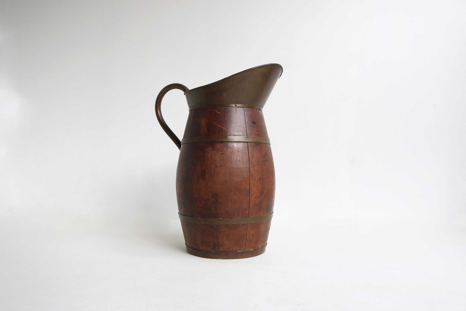 Impressive Xl Antique French Oak And Brass Pitcher, Big Wine Jug Large French Umbrella Holder Stick Stand 1900s photo furniture