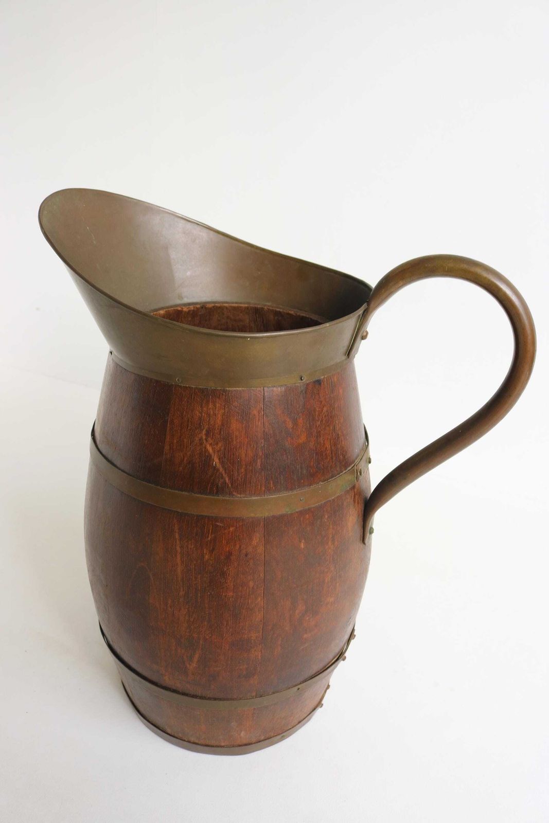 Impressive Xl Antique French Oak And Brass Pitcher, Big Wine Jug Large French Umbrella Holder Stick Stand 1900s photo for sale
